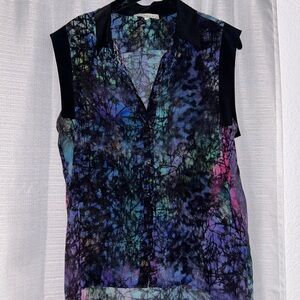 Sandro Black and Multicolor Abstract Blouse